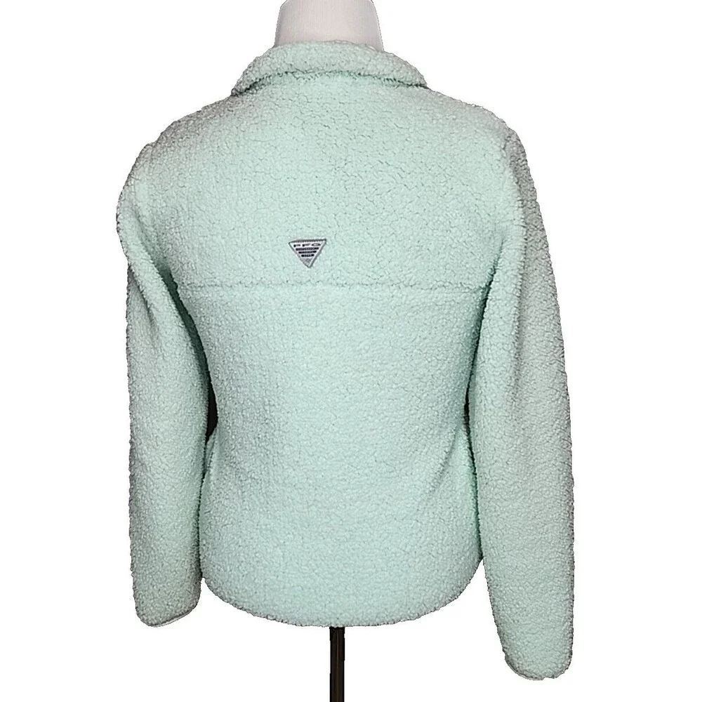 Columbia PFG Women's Mint Green Sherpa Gingham Full Zip Puffy Jacket Size S EUC